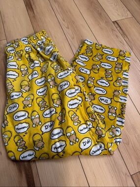 Yellow Homer Simpson Print Fleece Pajama Pants for Women